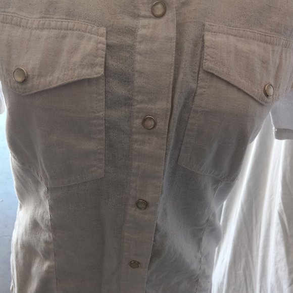 VINTAGE SHINY GLITTERY WHITE SNAP DOWN SHORT SLEEVE SHIRT - Picture 5 of 9